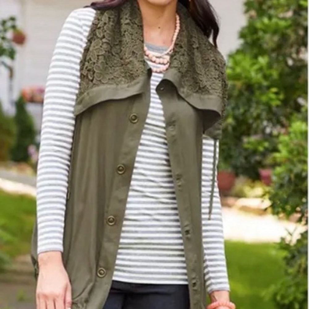 Matilda Jane Olive Lace Trim Vest Boho Cottagecore Tunic NWT Large